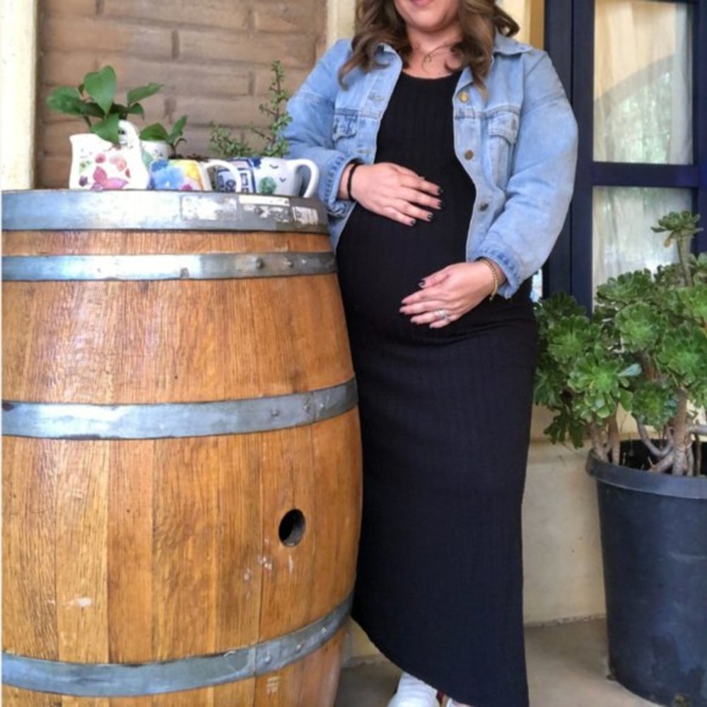 Maternity Split Side Cable Knit stretchy black midi Dress S - Picture 3 of 4